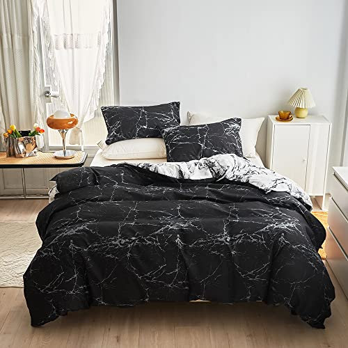 WUMIUER Marmoriert Bettwäsche 200x200 Set 3 Teilig, Schwarz Weiß Marmor Wendebettwäsche Leicht Weich Mikrofaser Bettbezug 200x200cm und 2 Kissenbezüge 80x80cm mit Reißverschluss