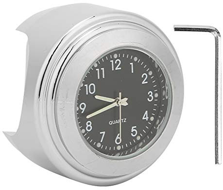 TKSE Motorcycle Handlebar Clock, Waterproof Motorcycle Clock Chrome Plating Bike Dial Watch for 7/8in‑1in Handles(Black)