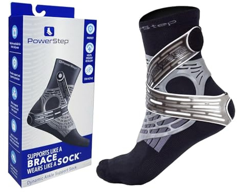 PowerStep Dynamic Ankle Support Sock, Ankle Brace and Ankle Compression Sock, for Flexibility, Ankle Support and Injury Prevention, Pain Relief, Unisex (Right Medium, Men's 7-9.5, Women's 8-10.5)