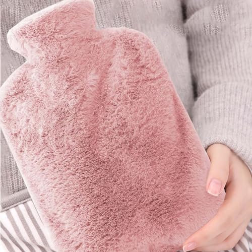 ASSUGO wärmflasche groß 2L, wärmflasche mit bezug flauschig, hot water bottle geschenke für frauen, weihnachtsgeschenke wärmflasche lange warm für Erwachsene und Kinder (Pink)