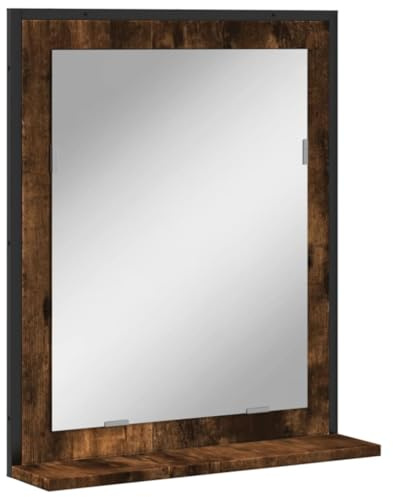 vidaXL Badspiegel, Badezimmerspiegel mit Ablage, Wandspiegel Hängespiegel für Badezimmer, Spiegel Kosmetikspiegel, Räuchereiche Holzwerkstoff