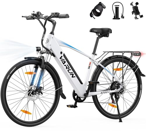 VARUN Bicicleta Electrica, 28 Bicicleta Eléctrica Adultos con Batería 48V 10.4Ah, Alcance de 100 KM, Motor 250W, Bici Electrica con 7 Velocidad, Pantalla LCD, E-Bike Hombres y Mujeres para Trekking