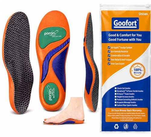 Goofort Plantar Fasciitis Arch Support Gel Insoles for Men & Women, 7-Times-Shock-Protection with 3D-Xpain™ -PORON®, Orthotic Work Boot Insoles for Flat Feet, Heel Pain Relief & All-Day Comfort