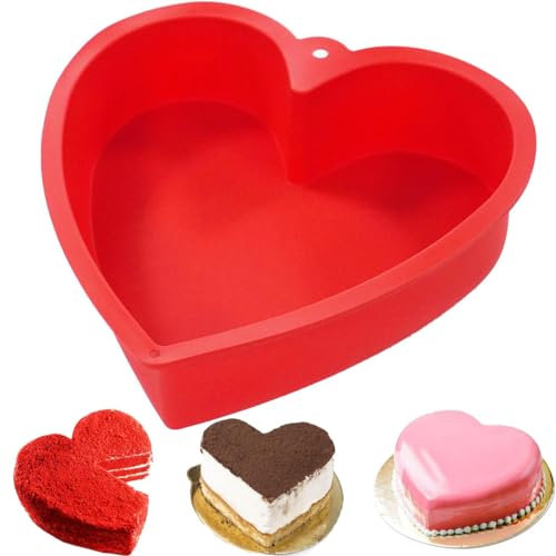 LANYOTA Stampo per torta a forma di cuore, in silicone, antiaderente, colore rosso, stampo da forno in silicone (1 pezzo da 25,4 cm)