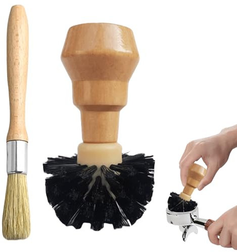 Brosse Porte-Filtre pour Machine à Expresso - Manche en Bois, Brosse de Nettoyage pour Café et Paille - Accessoire pour Machines à Café et Moulin