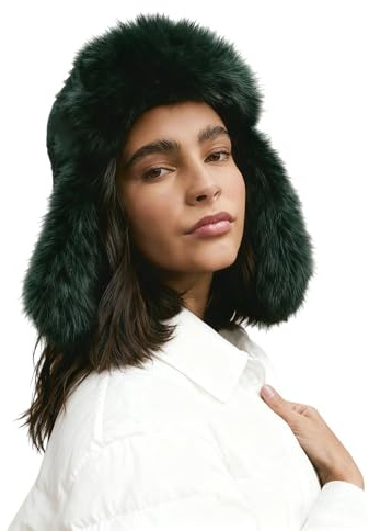 Lina & Lily Cappello Aviatore Trapper Donna Invernale in Pelliccia Sintetica Pelo Lungo (Verde Smeraldo)
