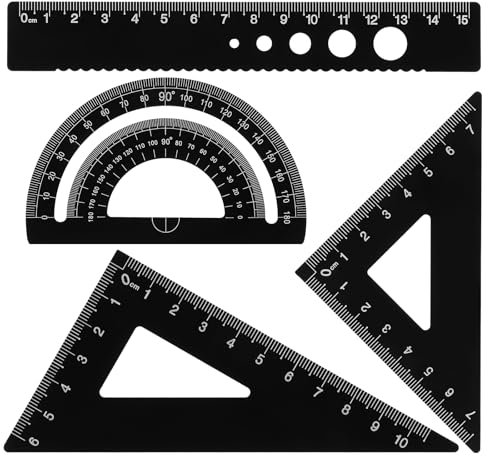 4 Stück Lineal-Set aus Aluminiumlegierung Metall Architekten-Skala Lineal Set Geometrie-Set Winkelmesser-Zeichnungsset Winkelmesser-Messwerkzeug für SchüLer, Schulzeichner Und Ingenieure (Schwarz)
