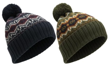 A2Z 4 Kids Boys Hat Pack of 2 Fairisle Bobble Knitted Pom Pom Beanie Stylist Durable Stretch Soft Feel Winter Warm Cosy Caps Comfortable for Daily Wear Winter Outdoor Hats