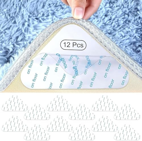 HTRTRR 12 Pezzi Gripper Antiscivolo PU Riutilizzabili e Lavabili per Tappeti di Tutte Le Dimensioni (Bianco)