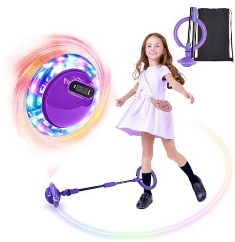 Kinder Blinkender Springring mit Zähler Timer Kalorienzähler,Swing Wheel mit Lichtrad,Blinkender Sprungball,Faltbarer Ankle Skip Ball,Jumping Ball and Skipping Rope,Sport Sprungball (Lila)