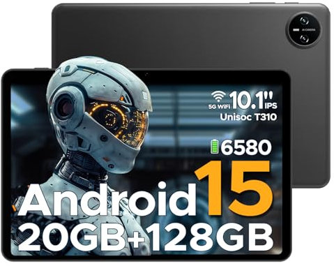 DOOGEE Tab A9 Pro Android 15 Tablet 10 Inch(2025), Unisoc T310 Android Tablets 20GB RAM 128GB ROM(TF 2TB), 6580 mAh Battery, 8MP AI Camera|Dual Speaker|5G WiFi|GMS|Bluetooth|Face ID|3.5mm Jack-Black