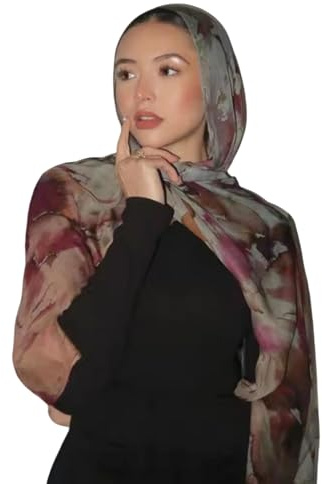 ZGMYC Watercolour Floral Printed Hijab Scarf for Women Soft Modal Cotton Instant Hijab Head Wraps Shawls Long Scarves