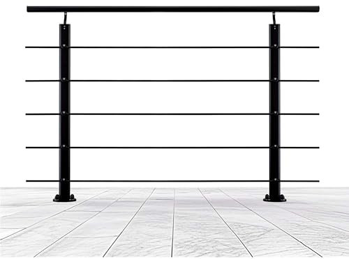 AICA Barandilla de Aluminio, Pasamanos de Escaleras, Parapeto de Aluminio con 5 travesaños para balcón, escaleras, interior y exterior - fijaciones al suelo (150 cm)