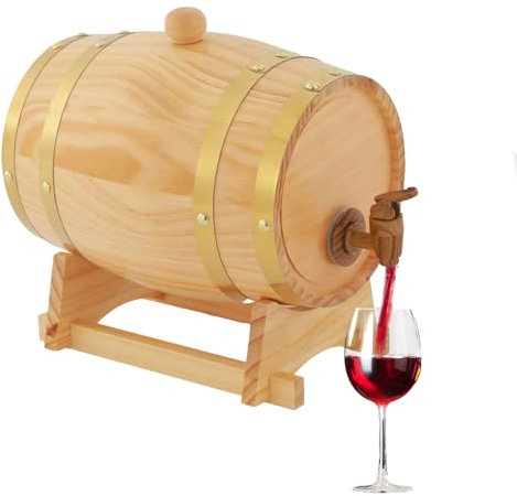 Botte di vino in legno di pino da 3 l, originale botte di legno con supporto e rubinetto, contenitore ellisse per vino, whisky, bar, cantina, idea regalo