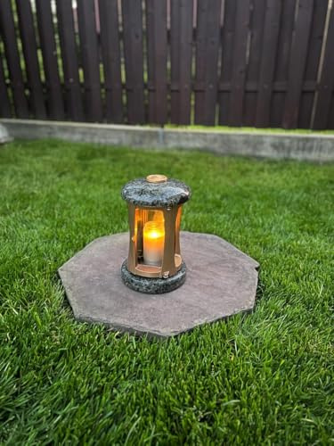 Granite Memorial Lantern - Cemetery Candle Holder for Tombstone Decor