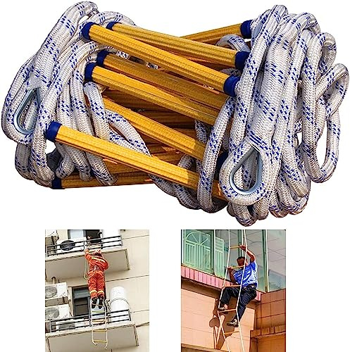 OYYMTE Escalera de Cuerda de Escape, Entrenamiento de Emergencia, con Ganchos y Guantes de Uso rápido, despliegue rápido, fácil de Usar(10m/33ft)