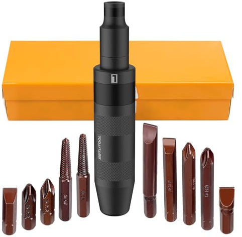 GETLITOOL 12PZ Set Cacciavite a Percussione 1/2, Cacciavite Manuale e Adattatore, Estrattore Viti Danneggiate, Punte PH2 PH3 SL9 SL10 da 35/70 mm, Acciaio S2, Valigetta Portatile per Auto e Officina