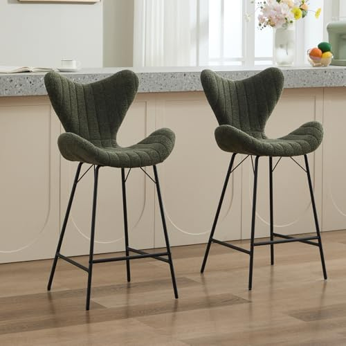DAYALANE Barhocker 2er Set, Bar Stool mit Lehne & Fußstütze, Grün