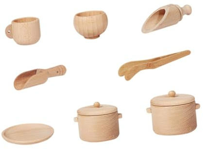 CLISPEED Set Jouets Bois Vaisselle Garçon Fille Dinette Simulation Cuisine Jeu Éducatif pour Développement Sensoriel et Motricité Fine