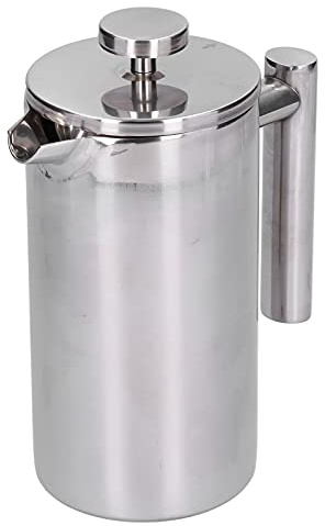 Respicefinem Caffettiera Manuale in Acciaio Inossidabile Caffettiera Manuale Bollitore Tazza per Home Office 1000ml Design a Doppia Parete Isolante per Ritenzione di Calore di (1000 ml)