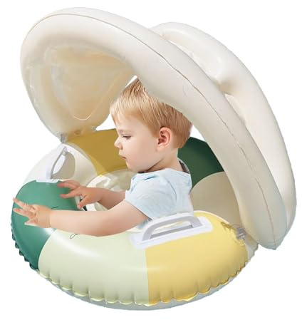 Flotteur de Natation pour bébé, Flotteur de Piscine Gonflable pour bébé avec auvent et Support inférieur de sécurité,Anneau de Natation pour bé, Pare- Pliables pour la Plage du Printemps