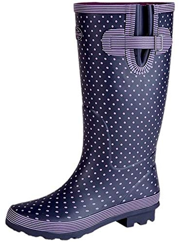 Ladies WIDE Calf Wellies Wellington Boots Plus Extra Comfort Memory Foam Insoles, purple Dot, 7 UK