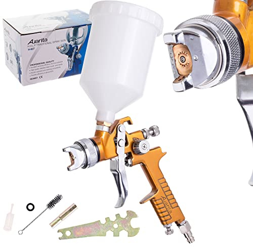 Auarita HVLP-teknik spraypistol H-827 guld, 2,0 mm munstycke, hållbar, 600 ml kapacitet, för målning, tre justeringslägen, mycket effektiv, bra för tunga material