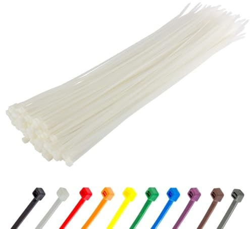 Gocableties White Cable Ties, 200mm x 3.6mm, Pack of 100, 8 Premium Nylon Zip Ties Clear/Natural, Multi-Purpose Plastic Tie Wraps, Secure Self-Locking Mechanism, for Home, Garden, Office and DIY