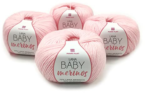 Panini Tessuti, 4 Ovillos de Lana para Tejer Baby Merinos – 200 g (4 x 50 g) – 70% Merinos 30% Acrílico – para Prendas de Ganchillos y Agujas