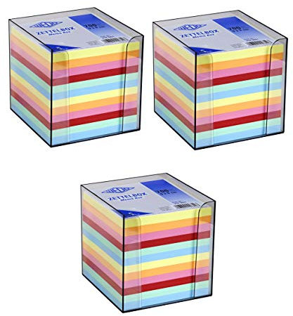 WEDO Zettelbox Kunststoff (9x9 cm, rauchglas gefüllt, 700 Blatt, 6 farbig) (3X Zettelbox)