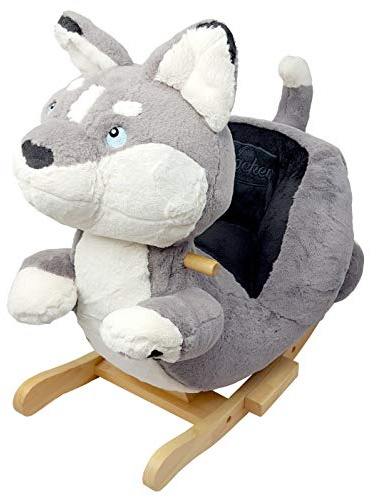 GERARDO'S Toys: Little Rockers - Wolf - Wooden Plush Ride-On Rocking Animal Toy, Plays Music, Removable Soft Fabric Cover, Toddler & Kids Ages 24mo+