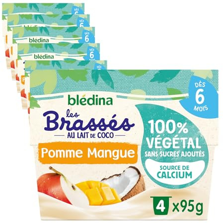 Blédina - Brassés 100% Végétal - Lait de Coco pomme Mangue - Dès 6 Mois - 6 x 380g