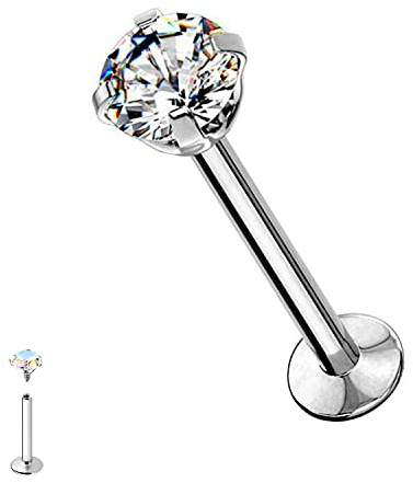 WARRIOR Piercing al Labbro/Labret trago helix stud STERILE in Acciaio Chirurgico 316L/Titanio con Una Sfera Cristallo a 3mm PCS-008/PCS-034/PCS-016/PCS-008