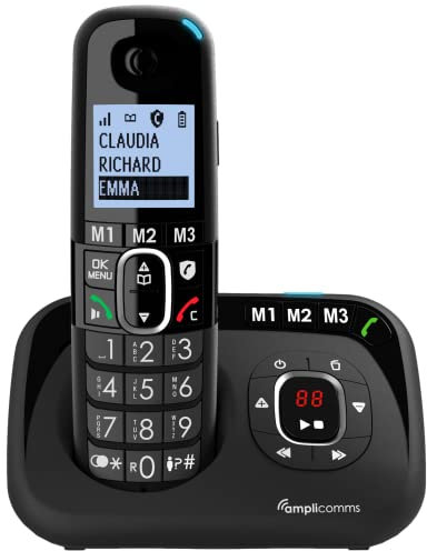 Amplicomms Big Tel 1580 Single Cordless Big Button Phone for Elderly with Answer Machine - Loud Phones for Hard of Hearing - Hearing Aid Compatible Phones - Cordless Number Telephone