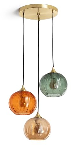 LEDKIA LIGHTING - Lampada a Sospensione Tri Klimt | Design Classico Anni Venti | Compatibile con Lampadine E27 | Per Soggiorno, Cucina, Camera | IP20, Multicolore, Vetro