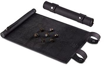 Melia Games RPG Rolling Dice Mat - Handmade Genuine Leather Dice Mat - Pen and Paper Mat for Fantasy Gamer (Black + Bronze Set)