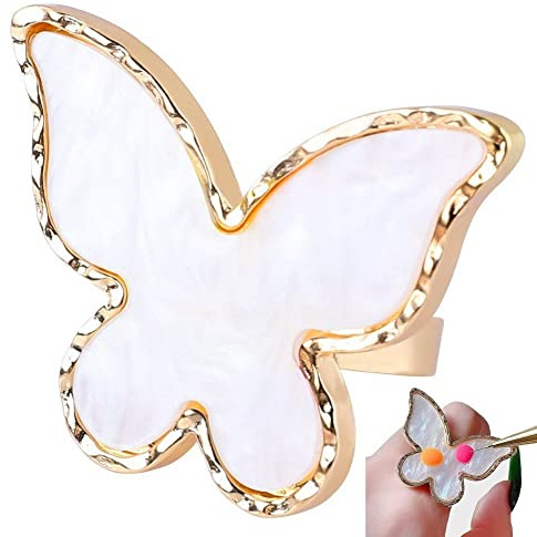 Fopytu Palette d'art À Ongles De en Résine, Peinture De Dessin Assiette De Couleur avec Anneaux De Doigt, Forme De Nail Art De Forme De Papillon Vernis De Mélange De Mélange De Mélange Accessoire