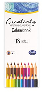 Colourbook Set 18 Matite Colorate A Pastello, Mina Grossa 4 Mm, Per Disegno Scuola E Creatività, Fusto Esagonale FSC, Tratto Morbido Sfumabile, Stand Box Da Scrivania