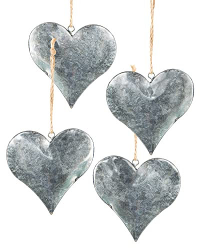 Logbuch-Verlag 4 silberfarbene Herz Anhänger Metallherzen zum Aufhängen Deko Hochzeit Valentinstag Geburtstag 8 cm