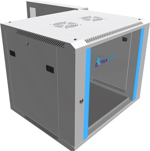 Extralink Armario Rack de 19 12U - Armario de Red de 600mm, para Montaje en Pared o Suelo, hasta 60 kg, Puerta de Cristal Templado, Apertura Delantera y Trasera, Gris - para Red doméstica y IT