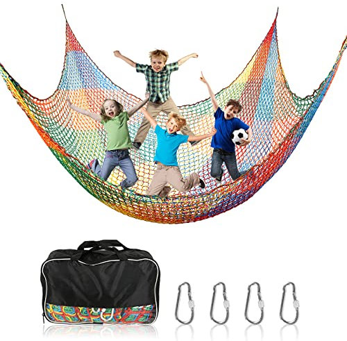 MENAYODA Rete da arrampicata, parco giochi, rete di protezione a doppio strato, per bambini, per parco giochi, esterni, giardino, irridescente, 2 x 3 m