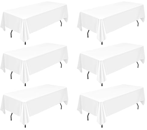 6 Paquetes de manteles rectangulares Blancos de poliéster, 153 x 320 cm, manteles de Tela de poliéster, para mesas Interiores y Exteriores de 8 pies, Bodas, cumpleaños, Fiestas, decoración de Mesa