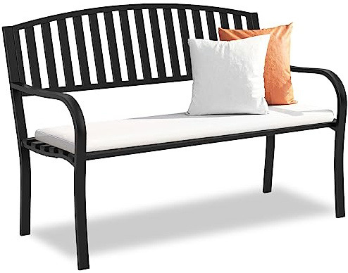 Maemttes Outdoor Bench Garden Bench, Weatherproof Anti-Rust Heavy-Duty Outside Benches Clearance, Wrought Iron Metal Bench for Front Porch, Patio, Park
