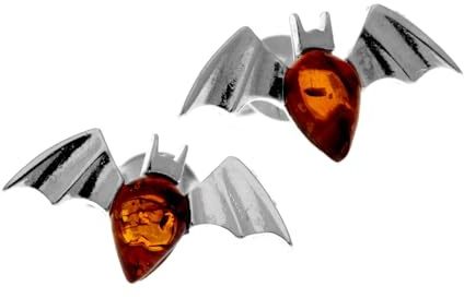 SilverAmber Jewellery UK - Orecchini a pipistrello in argento sterling 925 e ambra baltica naturale, 8478, Argento, Ambra