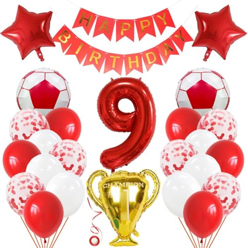 Jxuzh Football Balloon 9 Years Foil Balloons Birthday Decoration Football Boys Birthday Decoration Football 9 Trophies Balloon Party Decoration Birthday Boy Children Football 9 Birthday