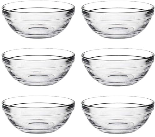 Acan Tradineur - Pack de 6 cuencos redondos de vidrio, modelo Lys, bol para mezclar, servir ensalada, aperitivos, apilable, apto para microondas y lavavajillas, cocina - 17 x 7 cm