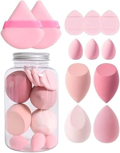 Kztm 12psc Friendship Beauty Blender, Foundation Sponges,Puffs + Liquid Blenders Set, Makeup Blending Sponges & Powder Puffs, For Foundation, Concealer, & Setting Powder (12, count) (Pink)