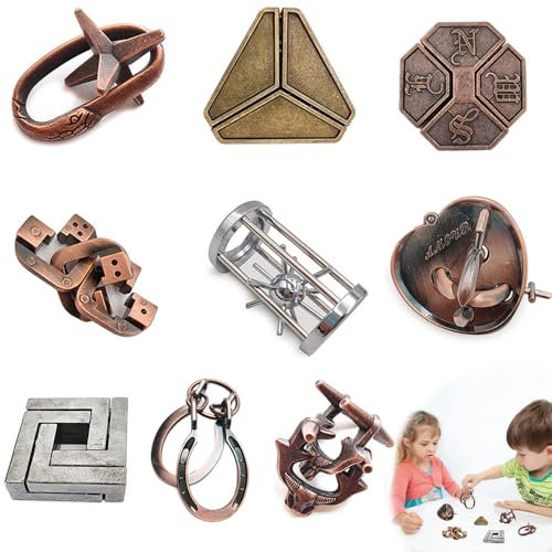 Mineup 9 Stück Knobelspiele Metall, Metallpuzzle Metallknobellei Geduldsspiele IQ Spiele Geduldspiel, Metall Geduldspiele, 3D Knobelspiele, Brainteaser Puzzle für Erwachsene