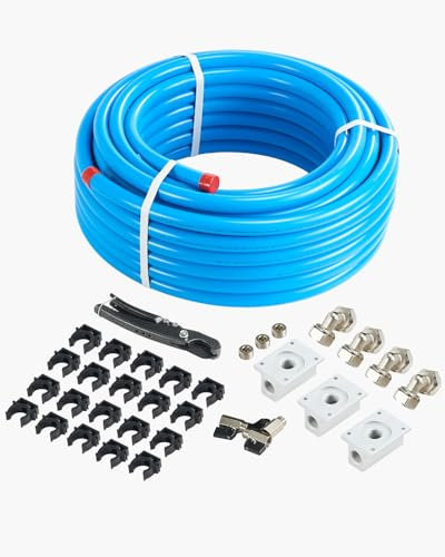 VEVOR Luftkompressor-Leitungssatz, 30,48 m x 19,05 mm Druckluftschlauch, HDPE-Aluminium-Druckluftrohrsystem, auslaufsicher, Druckluftleitungs-Schlauchsatz für Garagen und Werkstätten, blau