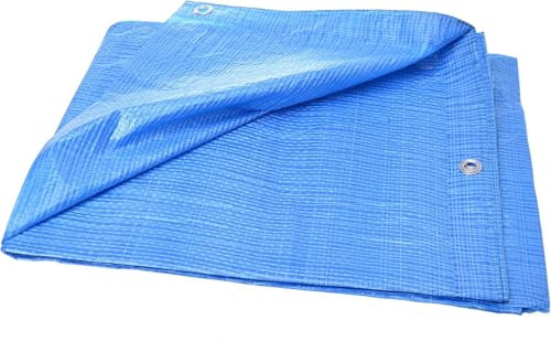 Aqbau® Bâche en tissu 4 x 8 m, bâche imperméable, avec œillets, bâche de protection, bâche pour recouvrir, bâche pour bois de cheminée, bleu, 75 g/m²